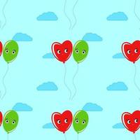 färgglada sömlösa mönster av söta leende ballonger på en blå bakgrund med moln. enkel platt vektor illustration. för design av papperstapeter, tyg, omslagspapper, omslag, webbplatser