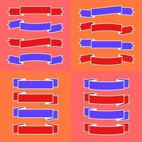 Reihe von farbigen isolierten Bannerbändern auf rotem Grund. einfache flache vektorillustration. mit Platz für Text. geeignet für Infografiken, Design, Werbung, Urlaub, Etiketten. vektor