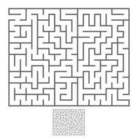 abstraktes rechteckiges isoliertes Labyrinth. schwarze Farbe auf weißem Hintergrund. ein interessantes Spiel für Kinder und Erwachsene. einfache flache vektorillustration. mit der Antwort. vektor