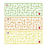 abstraktes rechteckiges isoliertes Labyrinth. Es gibt drei Arten im Set. verschiedene Farben auf weißem Hintergrund. ein interessantes Spiel für Kinder. einfache flache vektorillustration. vektor