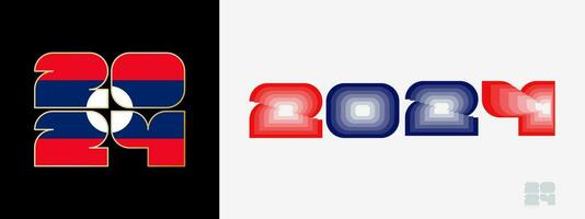 år 2024 med flagga av laos och i Färg gom av laos flagga. Lycklig ny år 2024 i två annorlunda stil. vektor