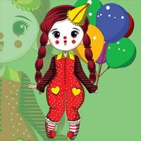 en tecknad serie flicka med röd hår och en clown kostym vektor