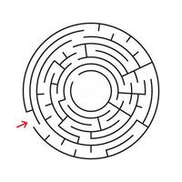 rundes Labyrinth. mit Ein- und Ausgang. ein interessantes Spiel für Kinder und Erwachsene. einfache flache Vektorillustration lokalisiert auf weißem Hintergrund. vektor