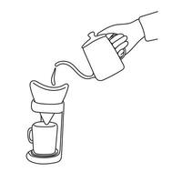 Hand Gießen heiß Wasser auf Kaffee Boden mit Füller Illustration Vektor Hand gezeichnet isoliert auf Weiß Hintergrund