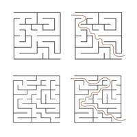 en uppsättning fyrkantiga enkla labyrinter. ett intressant spel för barn. enkel platt vektor illustration isolerad på vit bakgrund. med svaret.