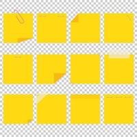 ein Satz gelbe Büroklebeblätter. eine einfache flache vektorillustration lokalisiert auf einem transparenten hintergrund. vektor
