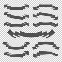 Satz von schwarzen Silhouetten von Bändern von Bannern. mit Platz für Text. eine einfache flache vektorillustration lokalisiert auf einem transparenten hintergrund. geeignet für Infografiken, Design, Werbung, Urlaub. vektor