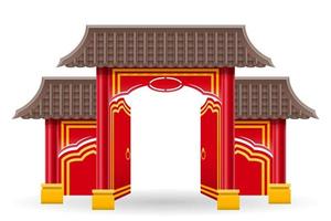 kinesisk port för att komma in i ett tempel eller en pagod med pelare och ett tak vektorillustration isolerad på bakgrunden vektor