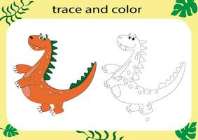 Spur und Farbe das Karikatur Dinosaurier. Handschrift trainieren zum Kinder. lehrreich Arbeitsblatt zum Kinder. druckbar Arbeitsblatt. Vektor Illustration.