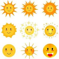 Satz einfacher Sonnen-Emojis. Set von niedlichen Sonnencliparts.