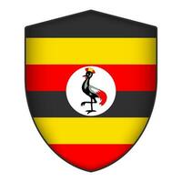 Uganda Flagge im Schild Form. Vektor Illustration.