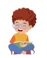 söt liten pojke läsning bok illustration vektor