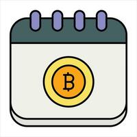 bitcoin kalander Färg översikt ikon design stil vektor