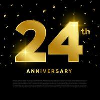 24:e årsdag firande med guld glitter Färg och svart bakgrund. vektor design för firande, inbjudan kort och hälsning kort.