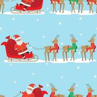 Weihnachten nahtlos Muster mit Santa claus im Schlitten und Rentiere im Karikatur Stil vektor