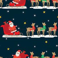 Weihnachten nahtlos Muster mit Santa claus im Schlitten und Rentiere im Karikatur Stil vektor