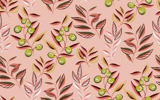 kreativ oliv gren, oliv bär, löv sömlös mönster. modern, stiliserade, färgrik, enkel beige blad skriva ut. vektor hand dragen skiss. mall för design, mode, tyg, tapet, textil-