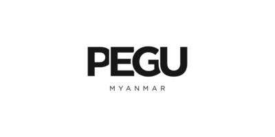 pegu i de myanmar emblem. de design funktioner en geometrisk stil, vektor illustration med djärv typografi i en modern font. de grafisk slogan text.