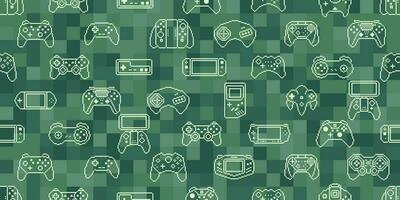 Video Spiel Regler Hintergrund Gadgets und Geräte nahtlos Muster Vektor Pixel Kunst Stil