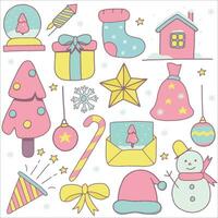 uppsättning av jul dekorationer i rosa toner. vektor illustration