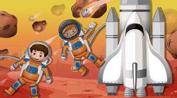 Astronautenkind in der Weltraumszene mit Raketenschiff vektor