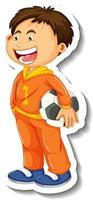 klistermärke mall med en pojke som håller fotboll isolerad vektor