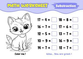 Mathematik Arbeitsblätter zum früh Kindheit mit interessant Färbung Bilder vektor