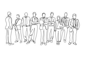 linje konst av grupp av företags- människor. företag möte och verkstad vektor