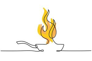 kontinuierlich Linie Kunst von braten schwenken auf Feuer. vektor
