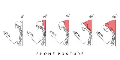 telefon hållning medan stående för korrekt ryggrad och nacke vinkel översikt diagram vektor