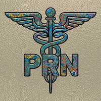 prn sjuksköterska, färg medicinsk symbol med prn text, caduceus symbol, prn sjuksköterska mandela design vektor
