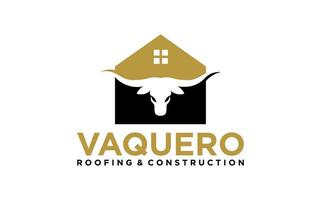longhorn texas med hus takläggning och konstruktioner emblem märka logotyp design vektor
