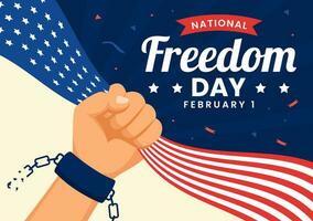 National Freiheit Tag Vektor Illustration auf 1 Februar mit USA Flagge und Hände im Handschellen zu Auszeichnung alle Wer serviert im eben Hintergrund