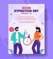 Hypnotismus Tag Vertikale Poster eben Karikatur Hand gezeichnet Vorlagen Hintergrund Illustration vektor