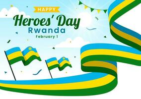 rwanda hjältar dag vektor illustration på februari 1 med rwandiska flagga och soldat minnesmärke vem kämpade i nationell Semester tecknad serie bakgrund