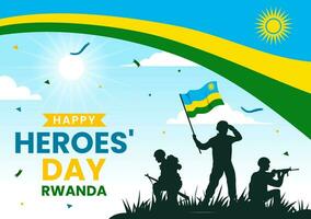 Ruanda Helden Tag Vektor Illustration auf Februar 1 mit ruandisch Flagge und Soldat Denkmal Wer gekämpft im National Urlaub Karikatur Hintergrund