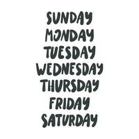 7 Tage von das Woche. Hand gezeichnet Beschriftung zum Planer, Zeitplan, wöchentlich Kalender. Vektor Illustration.