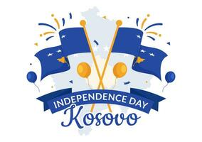 kosovo oberoende dag vektor illustration på februari 17 med vinka flagga i Lycklig republik firande Semester på platt tecknad serie bakgrund