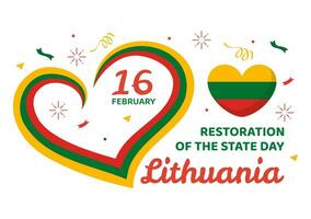 Litauen Wiederherstellung von das Zustand Tag Vektor Illustration auf 16 Februar mit winken Flagge im glücklich Unabhängigkeit Urlaub eben Karikatur Hintergrund