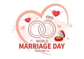 värld äktenskap dag vektor illustration på februari 12 med ringa av kärlek symbol till betona de skönhet och lojalitet av en partner i tecknad serie bakgrund