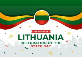 litauen restaurering av de stat dag vektor illustration på 16 februari med vinka flagga i Lycklig oberoende Semester platt tecknad serie bakgrund