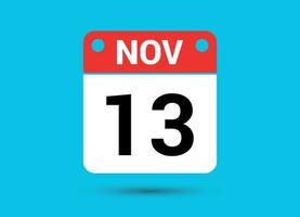 november 13 kalender datum platt ikon dag 13 vektor illustration