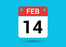 Februar 14 Kalender Datum eben Symbol Tag 14 Vektor Illustration