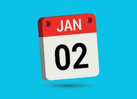 Januar 2 Kalender Datum eben Symbol Tag 2 Vektor Illustration