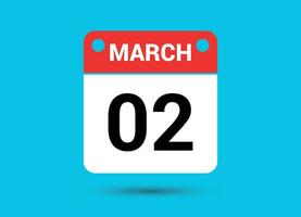 März 2 Kalender Datum eben Symbol Tag 2 Vektor Illustration
