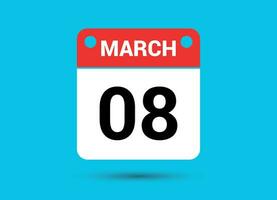 März 8 Kalender Datum eben Symbol Tag 8 Vektor Illustration