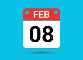 februari 8 kalender datum platt ikon dag 8 vektor illustration