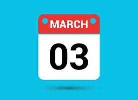 März 3 Kalender Datum eben Symbol Tag 3 Vektor Illustration