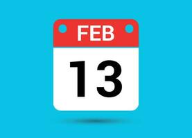 februari 13 kalender datum platt ikon dag 13 vektor illustration