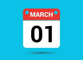 März 1 Kalender Datum eben Symbol Tag 1 Vektor Illustration